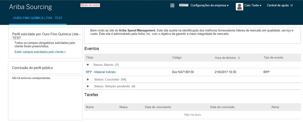 Os eventos nos quais sua organização foi convidada a participar irão aparecer no painel de