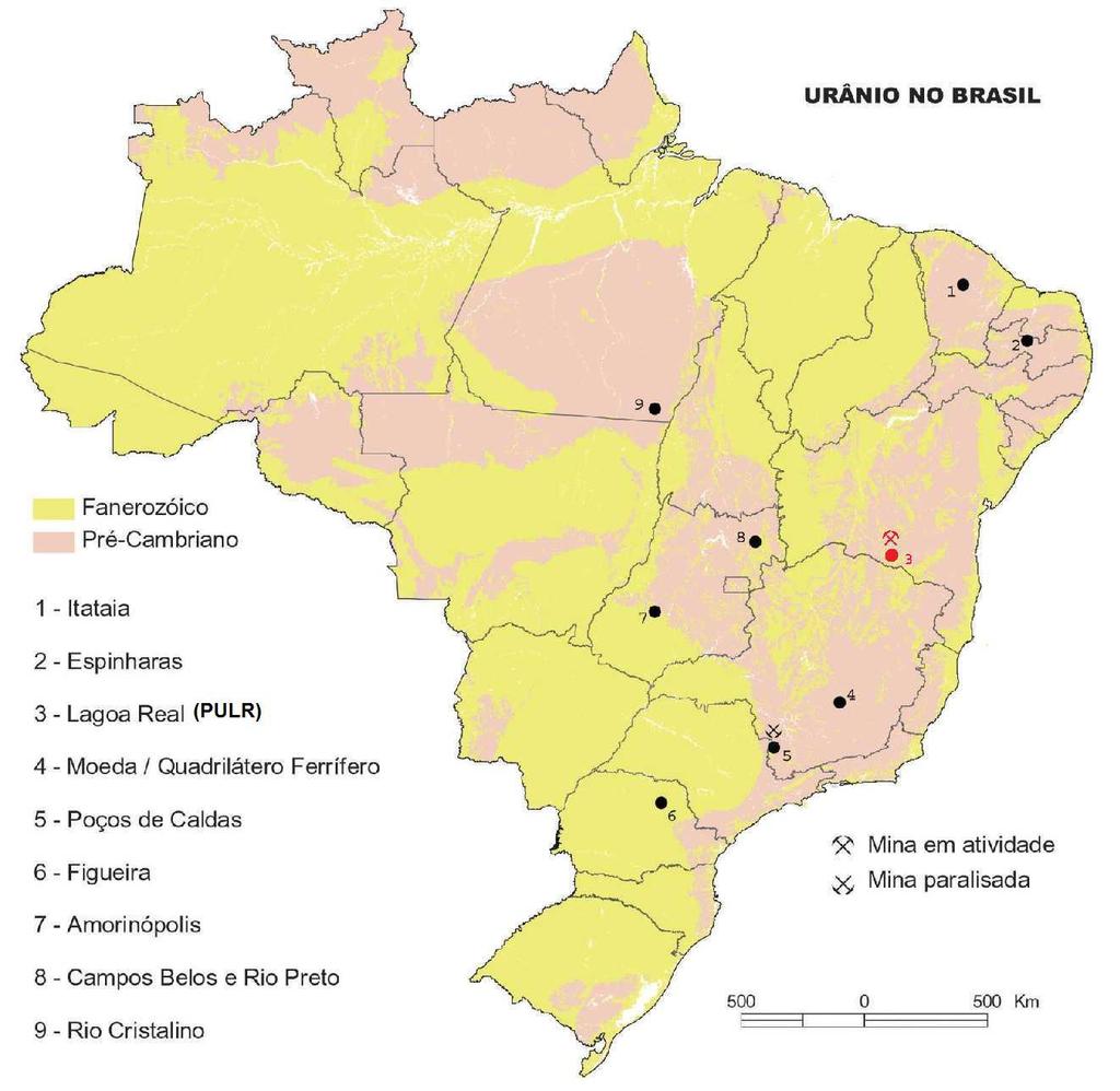 CAPÍTULO 1. INTRODUÇÃO 27 FIGURA 3 Principais ocorrências de urânio no Brasil (CPRM, 2008), mostrando a localização da PULR.