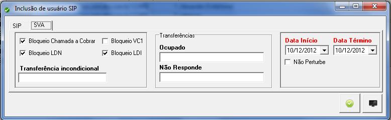 Na tela SVA, podem ser cadastrados alguns serviços de valor adicionado. Também pode ser utilizado um arquivo do tipo csv para a importação de linhas externas.