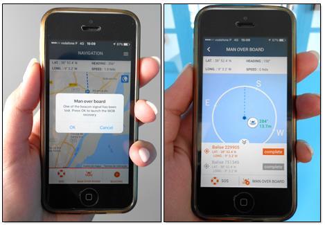 ALERTA HOMEM AO MAR Em caso de Homem ao Mar, é enviado um sinal sonoro e visual para o smartphone indicando Man over board.