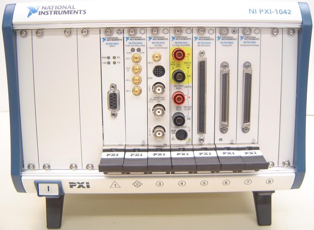30 Comunicação com o PC MXI-4 (NI PXI-8331) Gerador Arbitrário 16 bits, 200 MS/s (NI PXI-5422) Scope 2 canais, 100 MHz (NI PXI-5112) Multímetro digital 7 ½ dígitos (NI PXI-4071) Console com 16 portas