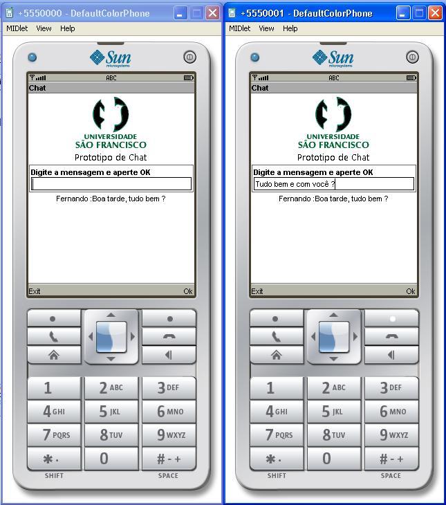 A mensagem então é enviada, e na tela de ambos fica registrada, com o nome do usuário, seguido de sua mensagem, conforme demonstrado na Figura 2-8.