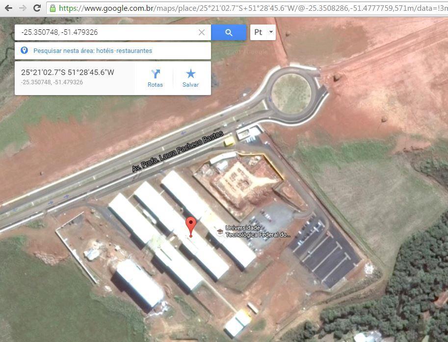 61 Figura 24 Coordenadas geográficas da biblioteca do câmpus Guarapuava Fonte: Google Maps (2014) 3.