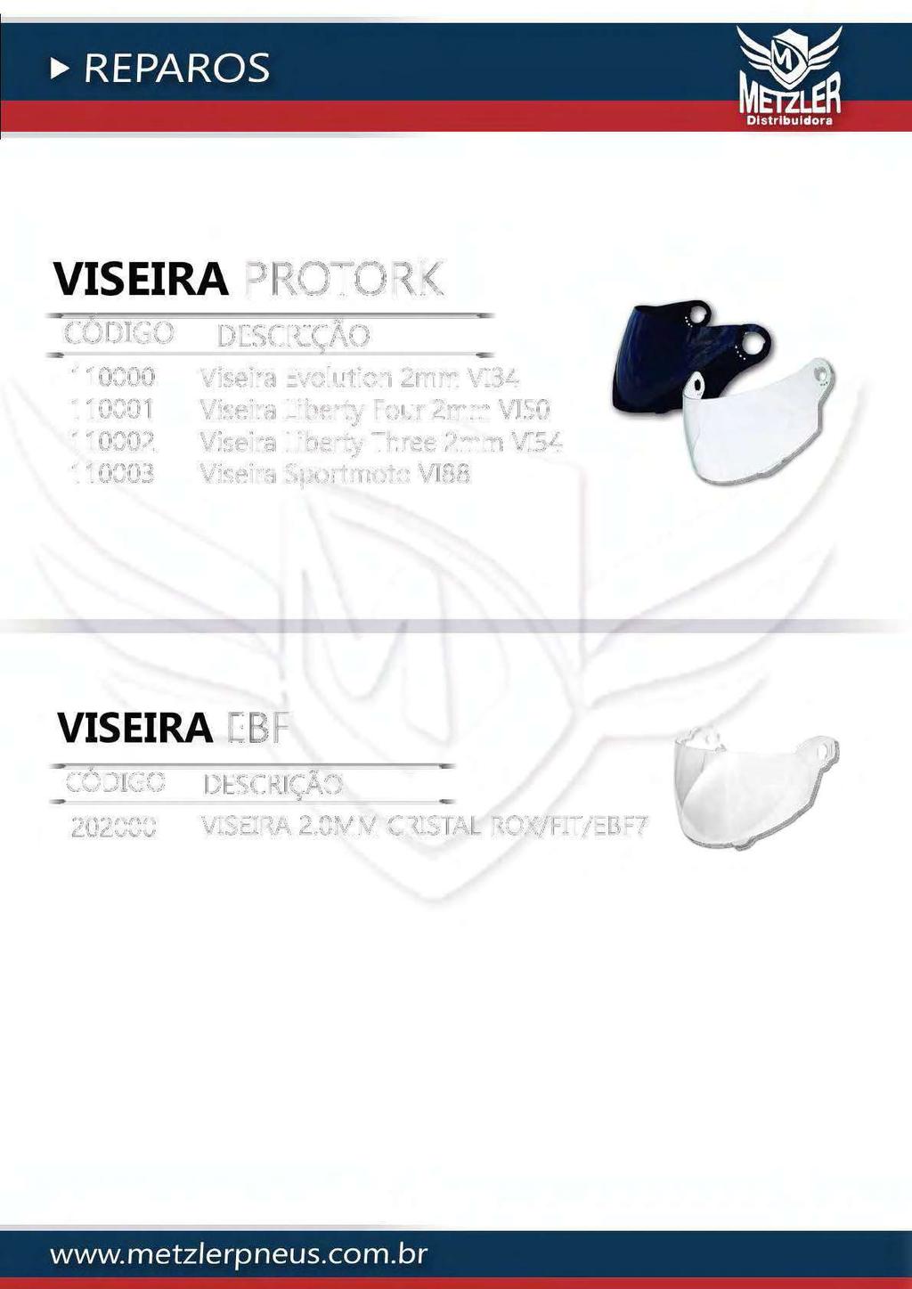 VISEIRA PROTORK 110000 110001 110002 110003 Viseira