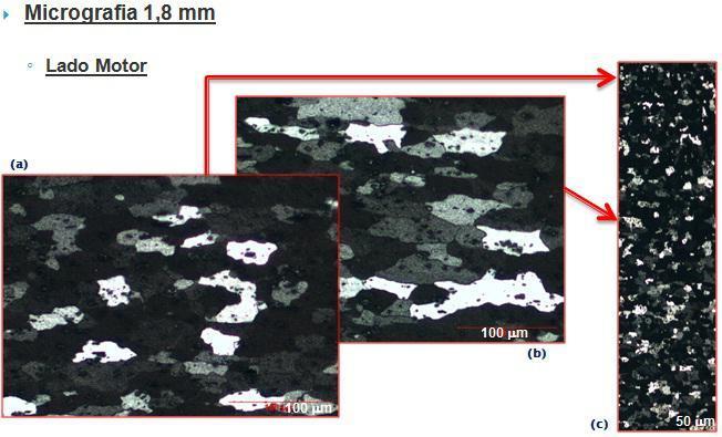 Figura 18 a) Ilustra micrografia realizada na superfície com grãos equiaxiais e tamanho médio de 5.