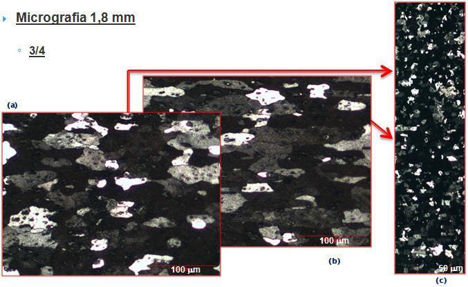 Figura 19 a) Ilustra micrografia realizada na superfície com grãos equiaxiais e tamanho médio de 5.
