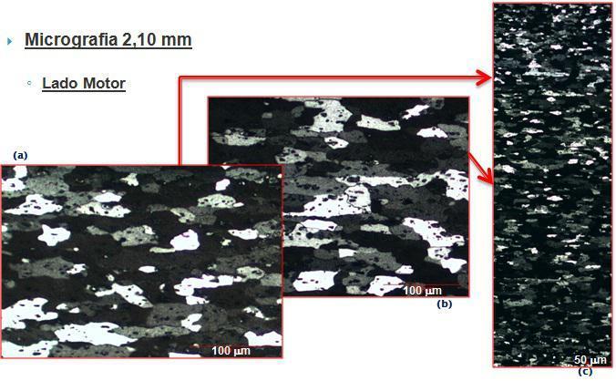 Figura 21 a) Ilustra micrografia realizada na superfície com grãos equiaxiais e tamanho médio de 5.