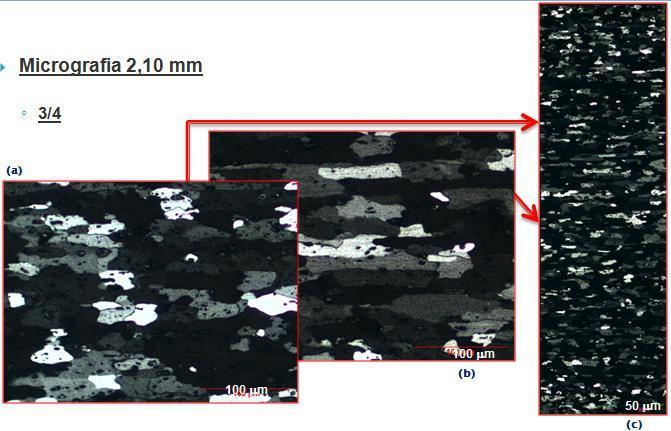 0 ASTM (aumento 100x) e c) Ilustra micrografia realizada em toda espessura do material (aumento 50x). 29 Fonte: (Autoria própria, 2015).