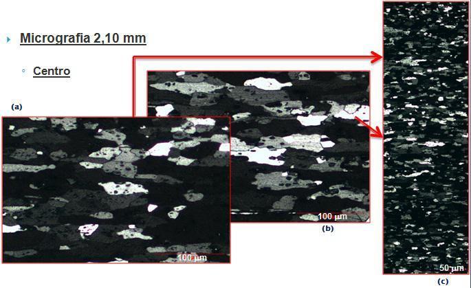 Figura 23 a) Ilustra micrografia realizada na superfície com grãos equiaxiais e tamanho médio de 5.0 ASTM, b) Ilustra micrografia realizada no centro com grãos equiaxiais e tamanho médio de 4.