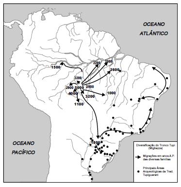 26 Figura 03 Expansão da língua Tupi-Guarani segundo Migliazza (1982). Fonte: Schmitz (2006, p. 56).