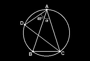 38. Na figura, A, B, C e D são pontos de uma circunferência, a corda CD é bissetriz do ângulo ACB e as cordas AB e AC tem o mesmo comprimento.