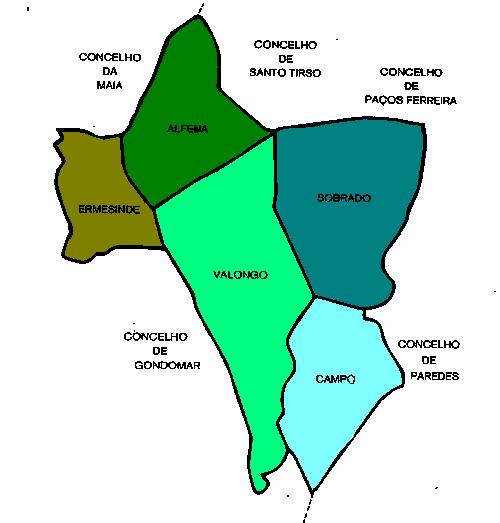 O Concelho de Valongo enquadra-se na Região Norte e no Distrito do Porto, que é composto por 18 concelhos.