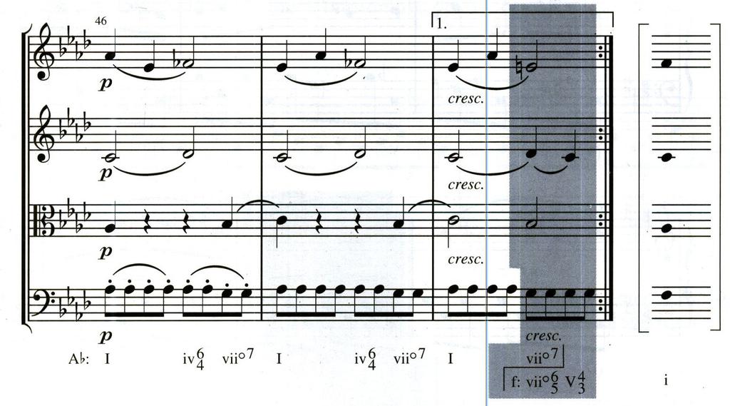 374 Harmonia Tonal - Stephan Kostka & Dorothy Payne (6 a ed.) O Exemplo 25-9 e do ﬁnal da exposic a o de um movimento em forma sonata de Haydn.