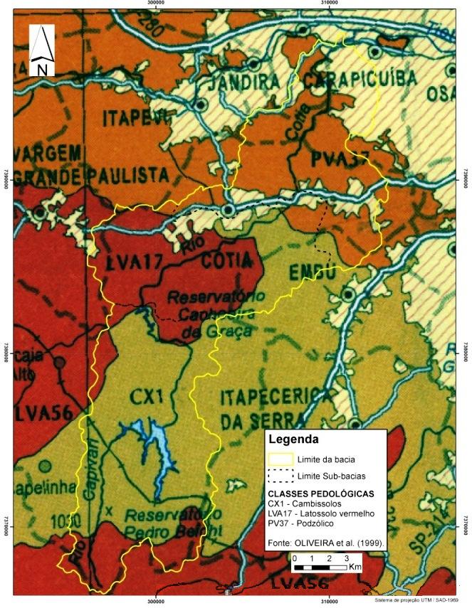 110 A Figura 22 apresenta o mapa pedológico da bacia hidrográfica do rio Cotia.