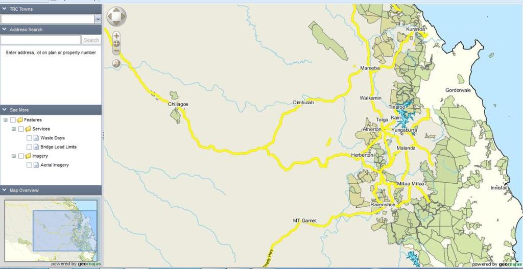 Figura 15 - Tablelands Regional Council in Austrália (Geomajas, 2011) A plataforma MapGuide Open Source referenciada no ponto alusivo aos servidores inclui dois visualizadores interactivos de mapas