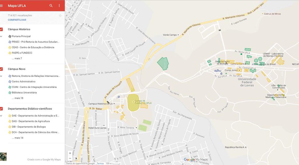 Seja bem-vindo à UFLA Em 2015, a Ascom realizou uma série de ações, entre elas, o desenvolvimento de um mapa da Universidade na plataforma Google Maps.