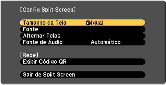 Você verá a seguinte tela: 3. Para selecionar uma fonte de entrada para a outra imagem, selecione a configuração Fonte, aperte Enter, selecione a fonte de entrada, selecione Executar e aperte Enter.