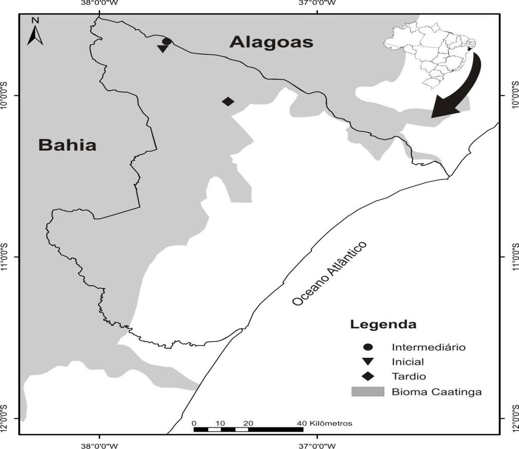 18 Figura 1- Mapa esquemático das áreas de estudo, na região do Alto Sertão Sergipano, com a localização das unidades amostrais. 3.1.1 - Monumento Natural Grota do Angico Caracteriza-se por ser uma