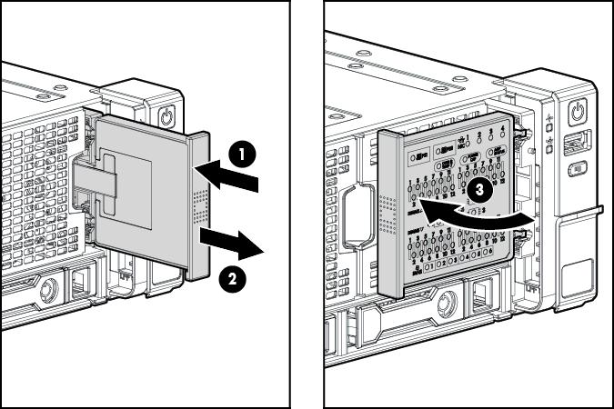 2. Após a tela ser totalmente ejetada, gire-a lateralmente para visualizar os LEDs. Remover o painel de acesso AVISO!