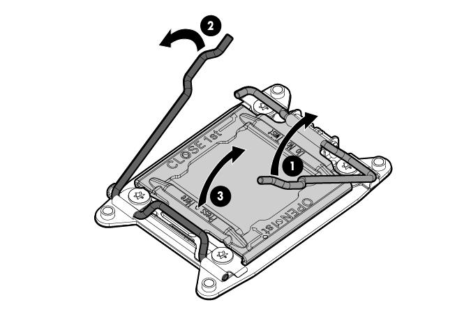 7. Abra o suporte de retenção do dissipador de calor e remova o painel cego, se houver. CUIDADO: Os pinos do soquete de processador são muito frágeis.