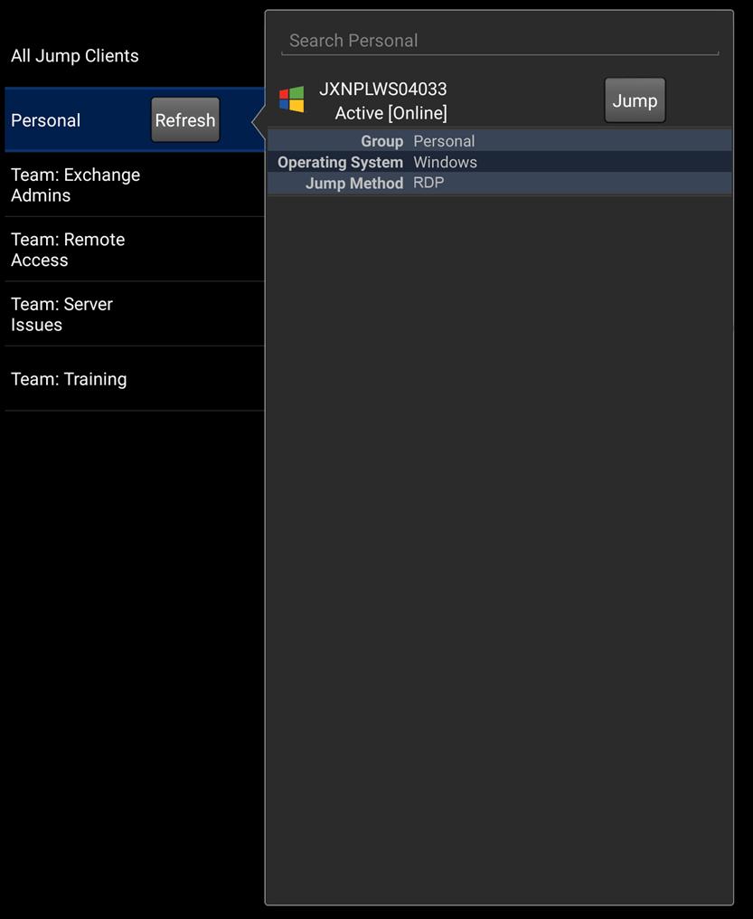 Use Jump Clients para Acessar Computadores sem Operador do Console de Suporte Técnico Android Para acessar um computador individual sem assistência do usuário final, crie um Atalho de Jump para este