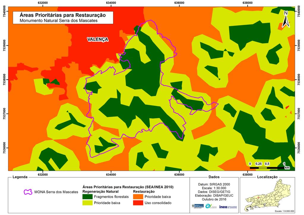 Figura 8 Áreas Prioritárias para Restauração onde se propõe a