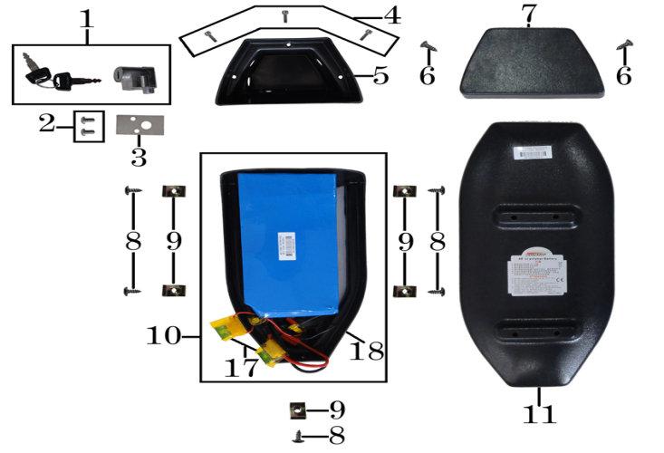 BATERIA 1 30823-V15-000 TRAVA DA BATERIA 2 01P05-010-080 PARAF. PHILIPS PANELA M5X10 T=PH2 INOX 3 30814-V15-001 FIXADOR DA TRAVA DA BATERIA 4 01C05-016-K80 PARAF. ALLEN CILIND.