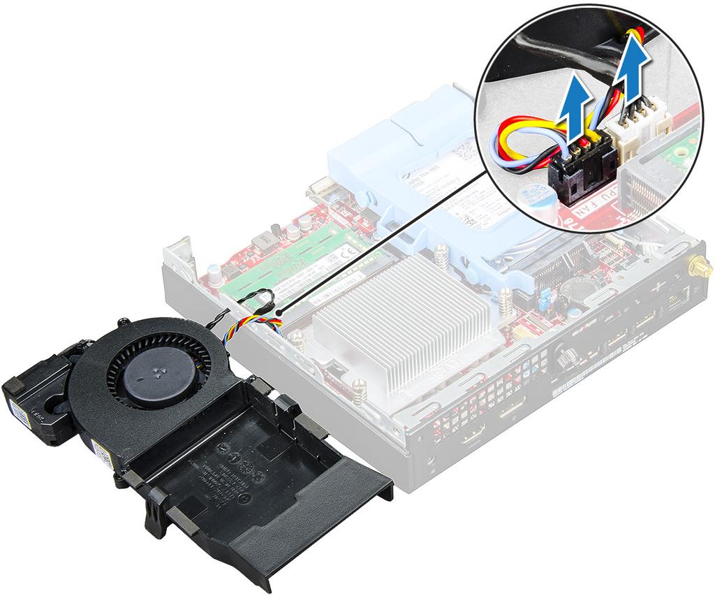 Como instalar o ventilador do sistema 1 Conecte o cabo do alto-falante e do ventilador do sistema nos respectivos conectores na placa de sistema.