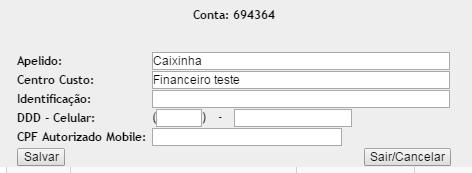 Dados Usuários O menu dados usuários irá permitir alterar os dados do usuário que utiliza o cartão.