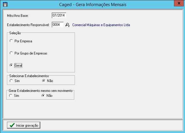 Após o processamento da rotina CAGED Gera as Informações Mensais, o sistema automaticamente executa a rotina Caged - Gera