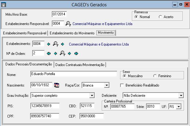 Preenchimento obrigatório quando for marcada a opção Somente Contratos com Seguro-Desemprego/Admissão decorrente de ação fiscal (Movimentos de Admissão).