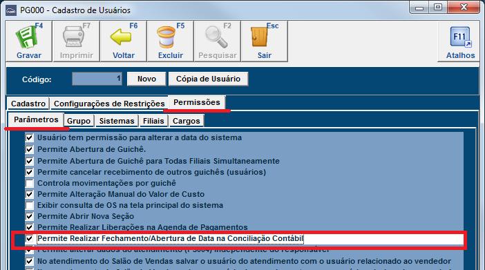 Figura 15: Realizar Fechamento/Abertura de Data na Conciliação