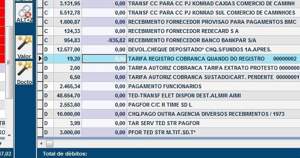 Figura 10: Linha do extrato agrupada Sendo possível assim conciliar esta linha com uma ou mais linhas dos Movimentos do Sistema.