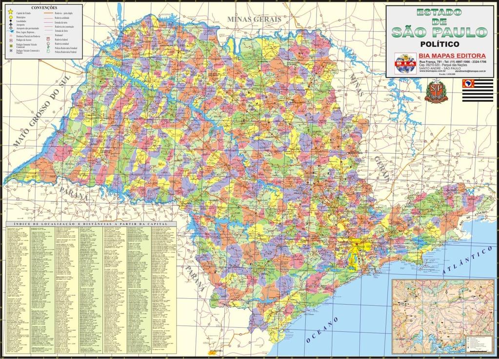 Etapa 3 A localização relativa Com base nos pontos cardeais e colaterais, podemos determinar a posição relativa de algumas das cidades do Estado de São Paulo, utilizando o mapa político do Estado