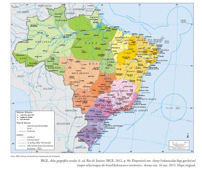 MAPA POLÍTICO DO BRASIL 1.Nesse mapa estão representados os Estados brasileiros. Isso é perceptível porque para cada Estado há uma cor e traços que delimitam um Estado do outro.