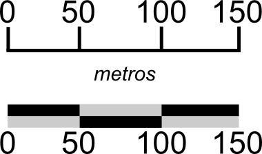 Exemplo de escala numérica e os seus termos No esquema acima, podemos notar que o numerador representa a área do mapa e o denominador a área real.
