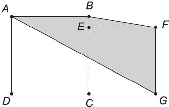 Traçamos o segmento BG e vemos que ele divide a região cinza em dois triângulos e, cujas áreas,