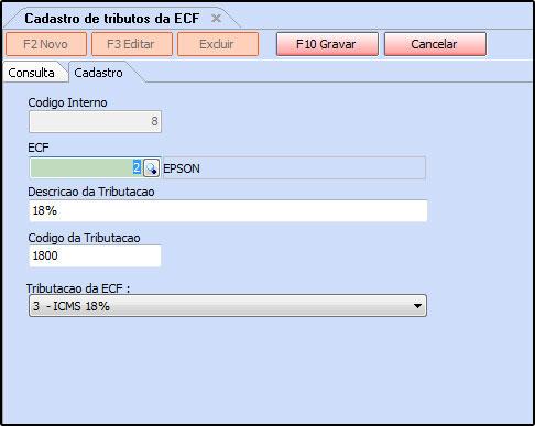 cadastrar as alíquotas referente ao ECF (Emissor de Cupom Fiscal).