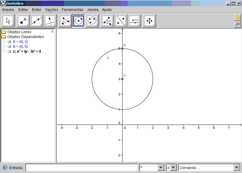 Clique sobre dois pontos. Ao clicar no segundo ponto, o círculo será formado.