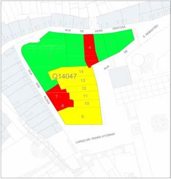 Sete parcelas (45%), correspondente a 1912 m2 de ABC, são parcelas privadas, ocupadas parcialmente e em estado de conservação médio.