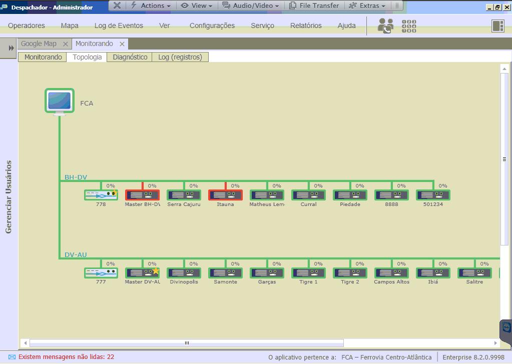 DESCRITIVO TÉCNICO SmartPTT Monitoring 2.2 Topologia da rede de rádio Este módulo cria uma reperesentacão gráfica da arquitetura da rede de rádio.