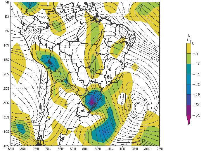 Essas características atmosféricas contribuíram para formação de forte divergência de massa sobre o sul