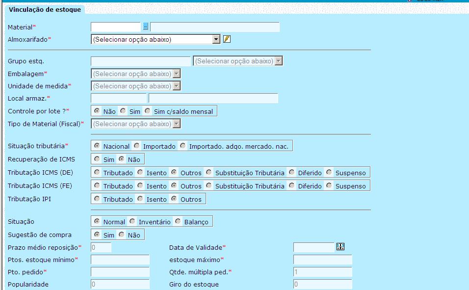 Acessar: Cadastro básico / regras de negócios Requisição