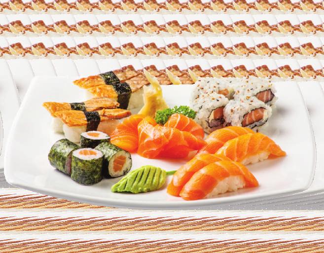 SUSHI SALMÃO (40 peças)...r$ 87,90 HOSSOMAKIS HOSSOMAKI SAKE MAKI.