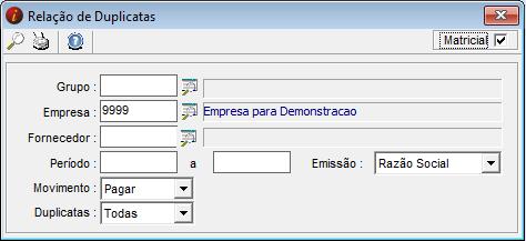 15. 2 RELAÇÃO DE DUPLICATAS (DUPLICATAS RELAÇÃO DE DUPLICATAS) Este é um relatório usados para a conferência e consulta das duplicatas no sistema.