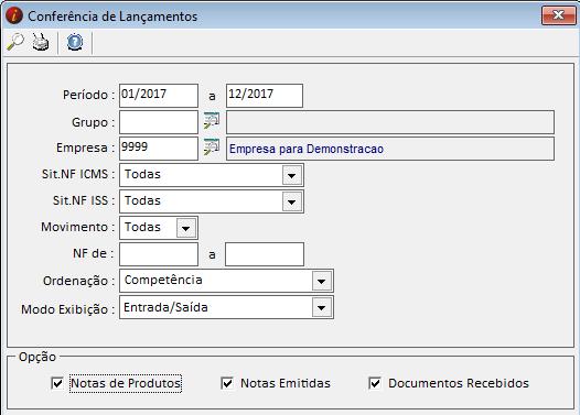 6. 9 CONFERÊNCIA DE LANÇAMENTOS (RELATÓRIOS CONFERÊNCIA DE LANÇAMENTOS) Este relatório demonstra as notas fiscais lançadas no sistema com dados de movimento, modelo, datas emissão e entrada/saída,