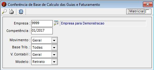 6. 11 CONFERÊNCIA DE BASES (RELATÓRIOS CONFERÊNCIA DE BASES) Este relatório nos demonstra os valores para conferência das bases de cálculo das guias e do faturamento.