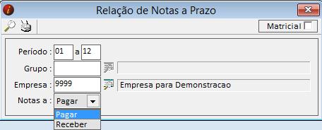 7. 5 RELAÇÃO DE NOTAS A PRAZO (RELATÓRIOS RELAÇÃO DE NOTAS A PRAZO) Este relatório demonstra os valores das notas fiscais a prazo, separados em receber ou pagar.