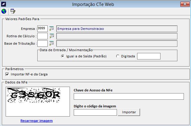 arquivo.  (Importações CTe SPED Web): CONHECIMENTO DE TRANSPORTE - WEB O usuário realiza a importação de uma nota fiscal por vez, por meio da chave da CTe.