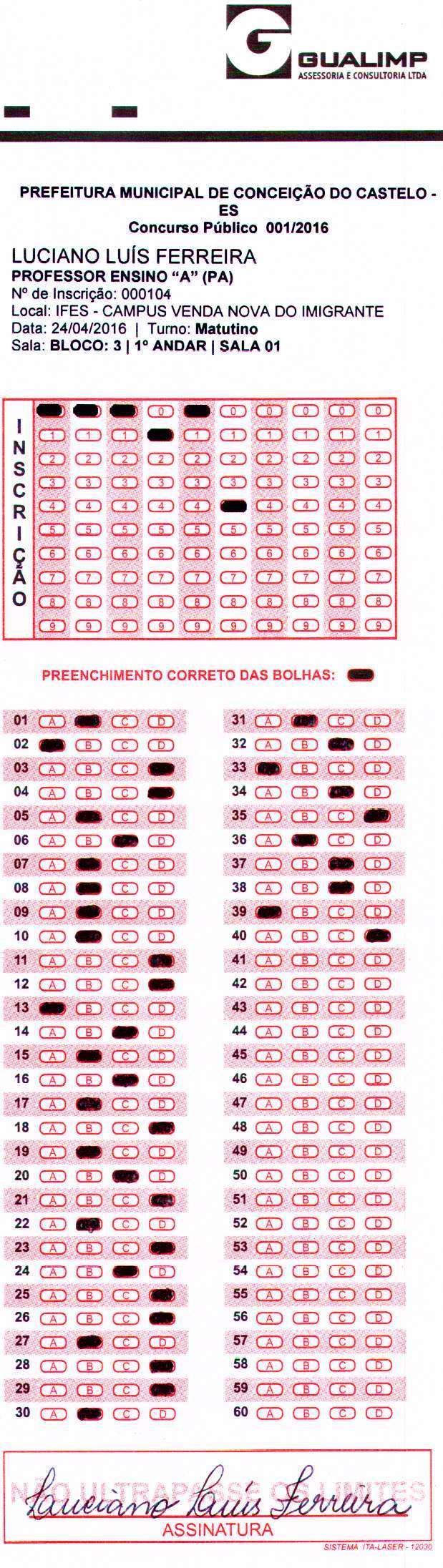 CARGO: PROFESSOR ENSINO A (PA) Nº de Inscrição Nome do Candidato 0104 LUCIANO LUÍS FERREIRA JUSTIFICATIVA: Recurso conhecido e julgado.